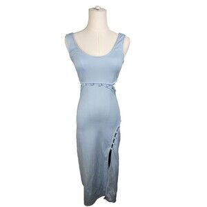 H:ours Samiah Midi Dress Baby Blue Long Slit Cutout Sleeveless Women’s Size S